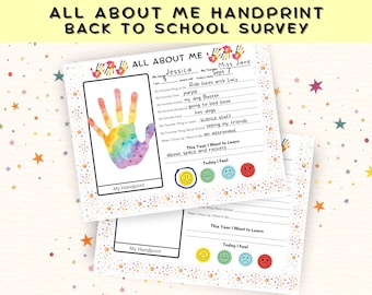 All About Me Handprint Survey, Back to School Classroom Activity, First Day of School Get to Know Me, About Me Handprint Craft Questionnaire