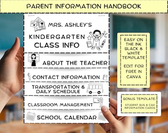 Back To School Parent Information Handbook, Meet the Teacher Canva Template, Open House Flipbook Classroom Information Printable