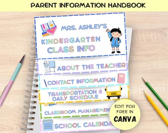 Back To School Parent Information Handbook, Meet the Teacher Canva Template, Open House Flipbook Classroom Information Printable