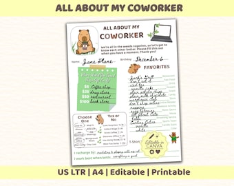 All About My Coworker Printable, Employee Favorites List, Favorite Things Questionnaire Template, All About Me Staff Survey, Edit in Canva