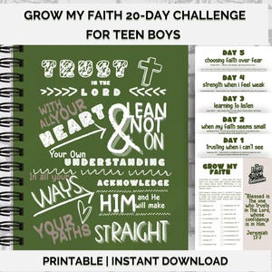 Teen Boys Christian Faith Journal, 20-tägige geführte Andacht für Jugendliche, Glaube Wachstumsjournal, Schrift, Gebet & Reflexion, bedruckbar