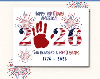 Fourth of July Handprint Craft 2026, America's 250th Birthday Keepsake, Patriotic Handprint Art, Happy Birthday America, Preschool Craft