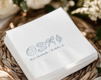 Seashell Beach Bachelorette Party Napkins, Coastal Bridal Shower Paper Supplies