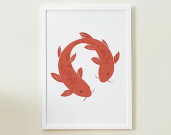Koi Fish Art Print | Estetyczna sztuka ścienna | Plakat ze sztuką ryb | Żywy wystrój domu | Do pobrania w wersji cyfrowej