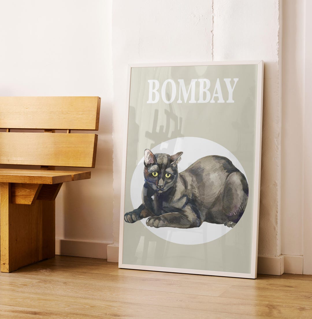 Bombay Cat Watercolor Print | Digital Download | Black Cat Wall Art ...