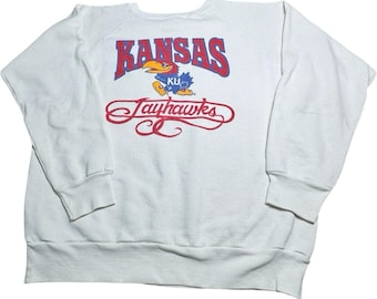 Bluza męska Champion Kansas Jayhawks XL, biała, dobra, vintage, lata 80., wyprodukowana w USA