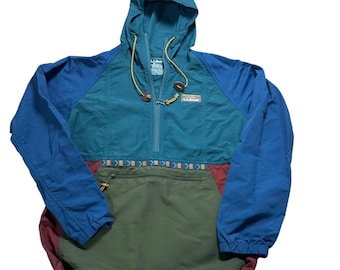 Vintage LL Bean Anorak Pullover Jacket Colorblock Hooded Women's  XS Windbreaker