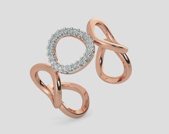Anello a cerchio infinito in oro rosa con diamanti / fede a fascia aperta, regalo di anniversario