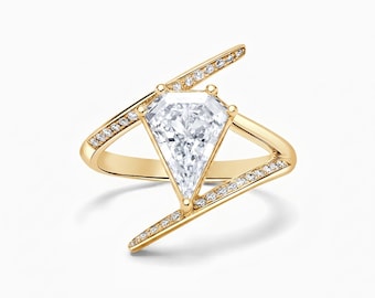 Anello di fidanzamento con diamante taglio scudo / Fede nuziale moderna in oro massiccio