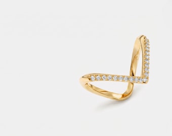 Anello con doppia V intrecciata e diamanti / Anello a fascia con pavé di diamanti e percorso dell'infinito incrociato / Anello geometrico multilinea di tendenza /