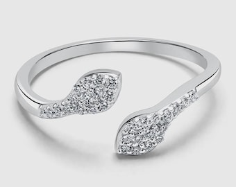 Anello Toi et Moi con foglia / Anello avvolgente in oro massiccio con diamanti creati in laboratorio