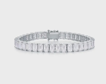 Bracciale tennis con diamanti sintetici taglio smeraldo / Gioielli da sposa eternity in oro bianco massiccio 14 carati