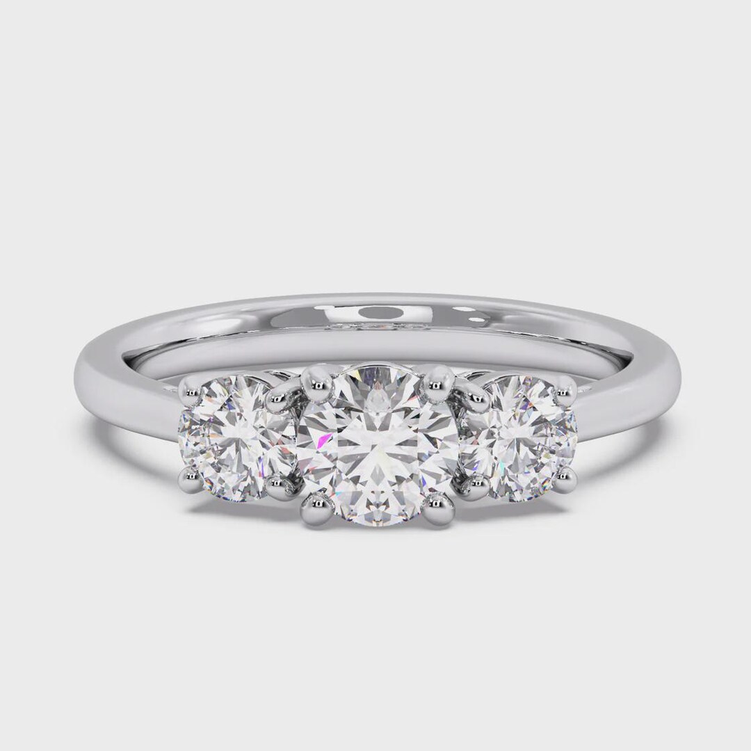 Buy Three Stone Round Lab Grown Diamond Engagement Ring | White Gold ...