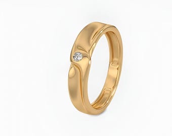 Solid Gold Wavy Band Ring | Lab Grown Diamond Flush Setting