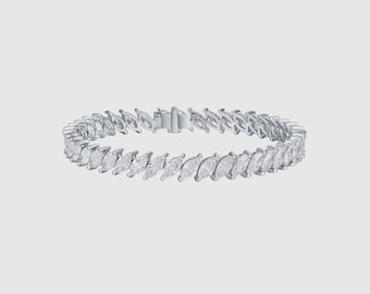 Bracciale a chevron con diamanti sintetici a taglio marquise / Gioiello di tendenza in oro massiccio