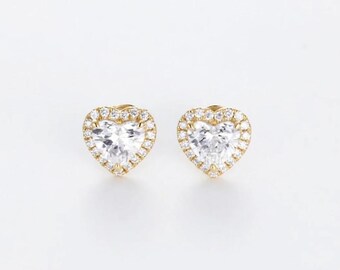 Orecchini a lobo con pavé di diamanti sintetici a taglio a cuore / Orecchini da sposa in oro massiccio