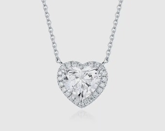 Collana con pendente a forma di cuore con diamanti sintetici a taglio a corona / Gioielli da sposa in oro massiccio