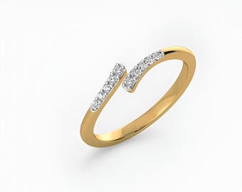 Solid Gold Bypass Ring | Lab Grown Round Diamond Open Wrap Band Promise Ring VS-VVS