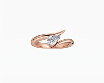 Anello di fidanzamento con diamante taglio a pera da 1,00 carati / Fede nuziale in oro massiccio stile foglia