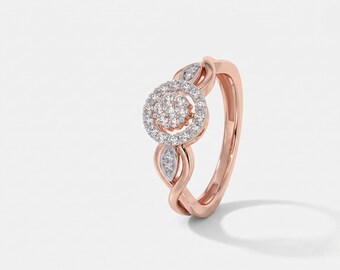 Anello di fidanzamento/matrimonio in oro massiccio con motivo infinito e diamanti a spirale / Gioielli con fiori coltivati in laboratorio