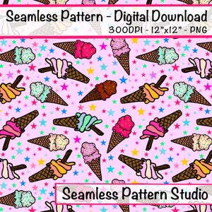 Ice Cream Party: Pink Background - Seamless Digital Pattern 300 DPI, PNG, Instant Download