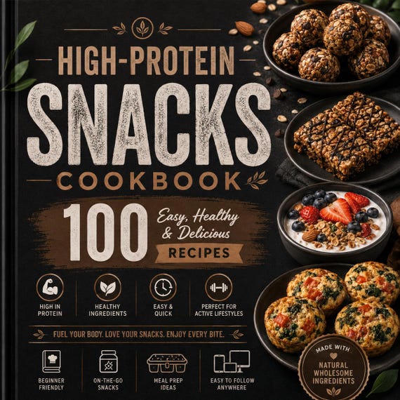 High Protein Snacks Cookbook, 100 Healthy Recipes, Easy Bites, Bars | Digital PDF Download