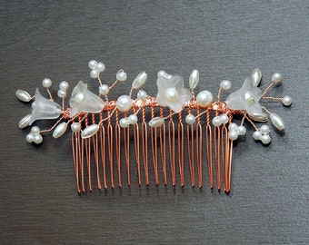 Rose Gold Bridal Hair Comb, Wedding Hair Vine, Rose Gold Hair Comb, Pearl Hair Comb, Bridal Leaf Hair Comb Flower Hair Piece One of a Kind