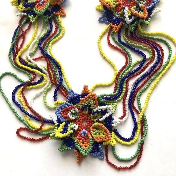 Native American Beaded Necklace Multicolor Seed B… - image 7