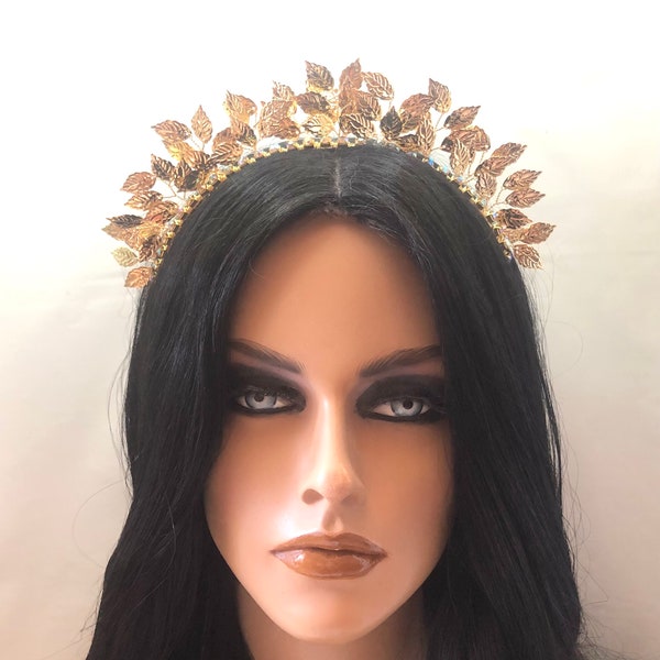 Gold Laurel Leaf Headband AB Rhinestones, Bridal Wedding Woodland Princess Headpiece, Greek Goddess Hair Piece, Lauren Leaf