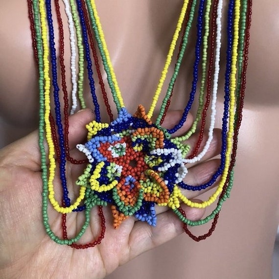 Native American Beaded Necklace Multicolor Seed B… - image 4