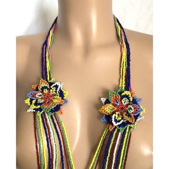 Native American Beaded Necklace Multicolor Seed B… - image 5