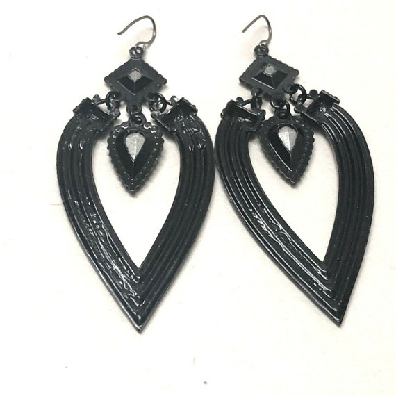 Geometric Beaded Dangle Teardrop Earrings Blue Bl… - image 6