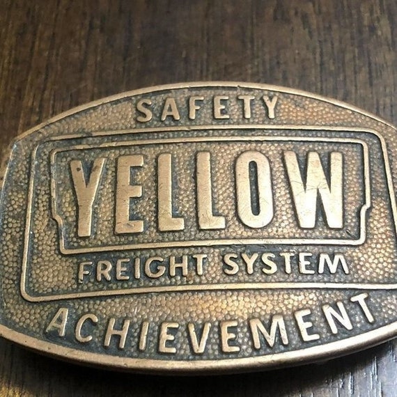 Vintage Copper Belt Buckle Safety Yellow Freight … - image 2