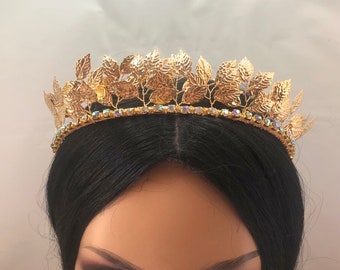 Gold Laurel Crown Leaf Headband AB Rhinestones, Bridal Wedding Woodland Princess Leaf Crown Gold Tiara Headpiece Tiara LAUREL | EDEN LUXE Bridal main image 3