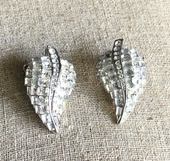 Vintage 925 Sterling Silver CZ Clip On Earrings L… - image 5