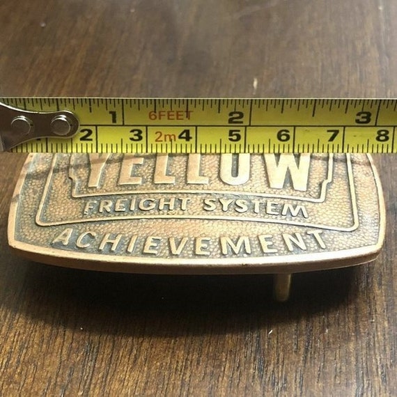 Vintage Copper Belt Buckle Safety Yellow Freight … - image 5