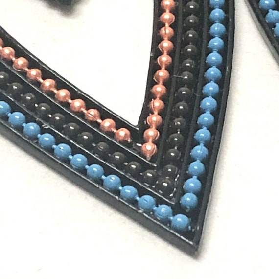 Geometric Beaded Dangle Teardrop Earrings Blue Bl… - image 4