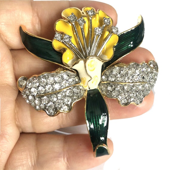 Large Enamel Black And Gold costume jewellery Lady Brooch