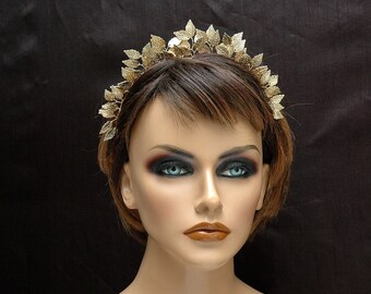 Grecian Leaf Headpiece Bridal Wedding Headband, Prom Graduation Hair Greek Gold Leaf Crown, Woodland  Greek Goddess