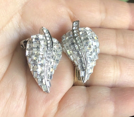 Vintage 925 Sterling Silver CZ Clip On Earrings L… - image 2