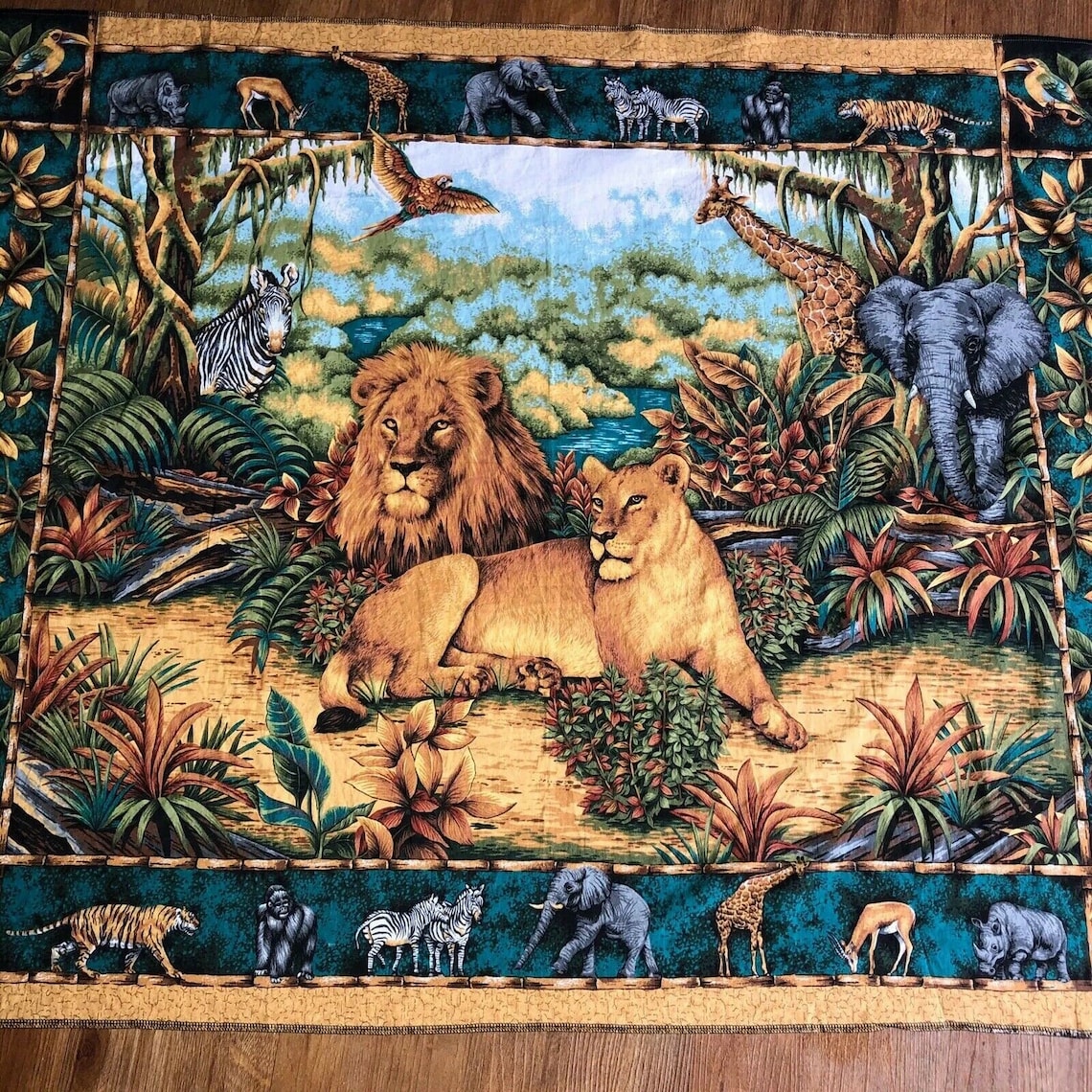 Wildlife Jungle Panel Wall Hanging 34.5x47.5 Lions Tiger Etsy