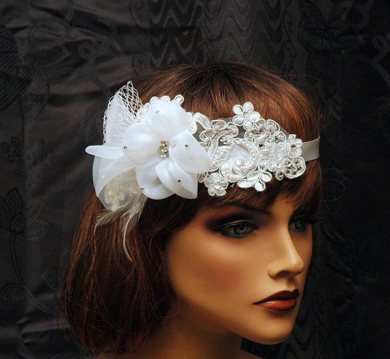 Wedding Bridal Lace Floral Headpiece Beaded Wedding OOAK  display picture 1