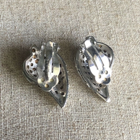 Vintage 925 Sterling Silver CZ Clip On Earrings L… - image 6