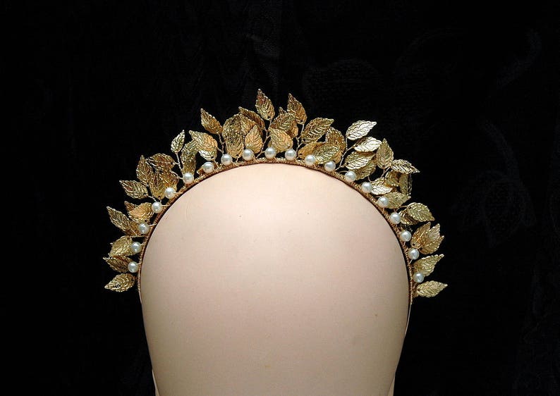 Gold Pearl Leaf Headpice 2019 Wedding Trend Crown Greek Etsy