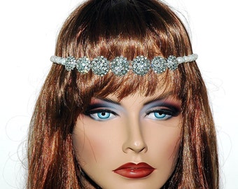 Bridal Pearl and Rhinestone Headpiece, Wedding Forehead Band, Boho Headpiece Hair Jewelry