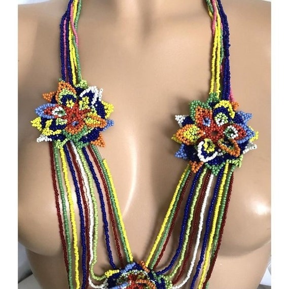 Native American Beaded Necklace Multicolor Seed B… - image 2