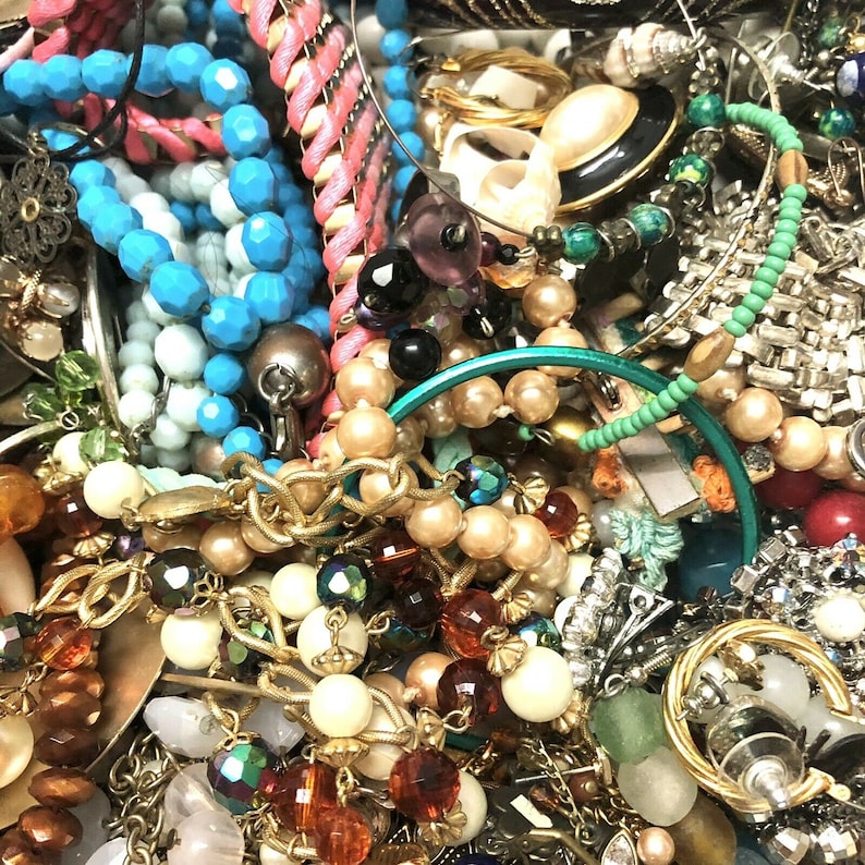 Untested Mix Jewelry Lot 1 12 Pounds Unsorted Vintage To Modern Wear Resell Repurpose Craft Bag Costume Jewelry