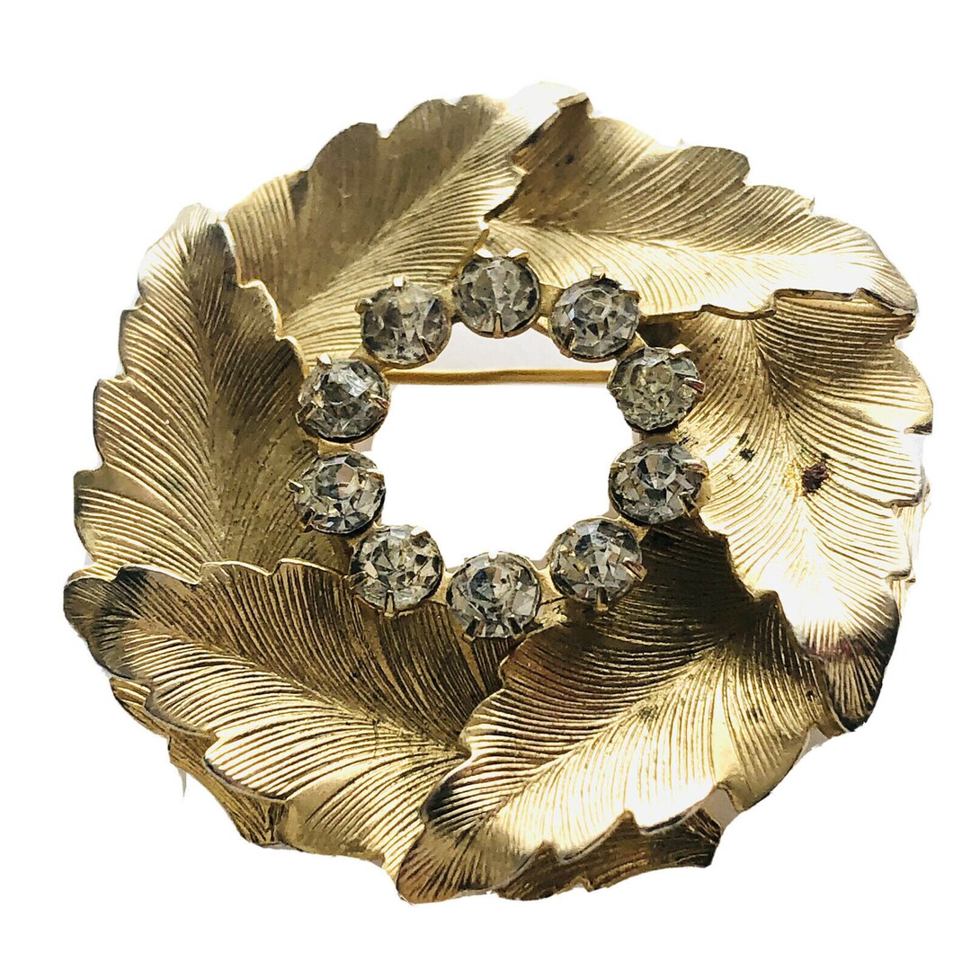 Broche Vintage Couronne De Feuilles En Argent Massif - Ornée De Zircons Et Perles De Nacre - Référence K22