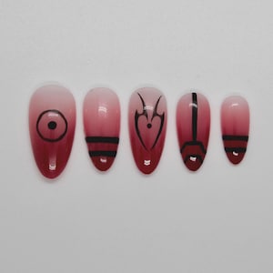 1Sukuna Inspired Press On Nails – Jujutsu Kaisen Anime Nail Art