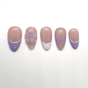 Double purple flower handmade press on nail